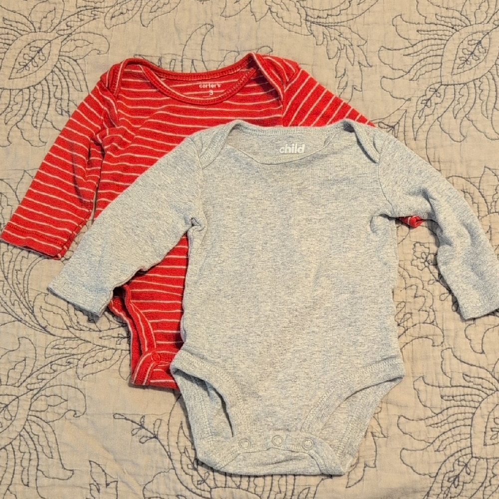 Carter's Red and Gray Striped Bodysuits